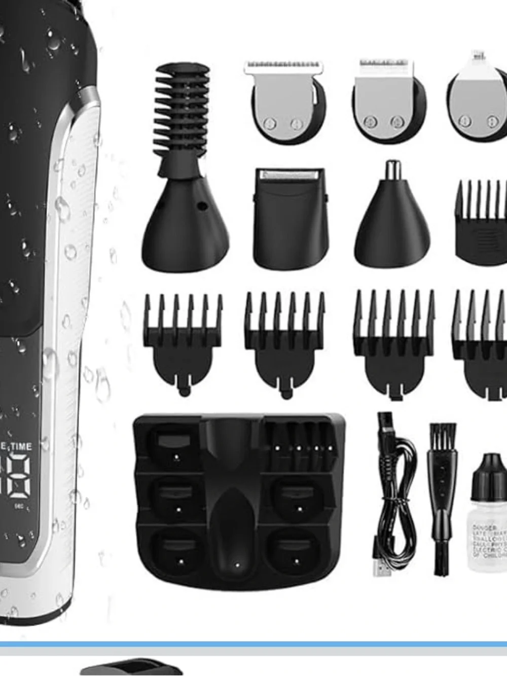All in One Cordless Mens Beard Grooming Kit, IPX7 Washable Hair Clippers